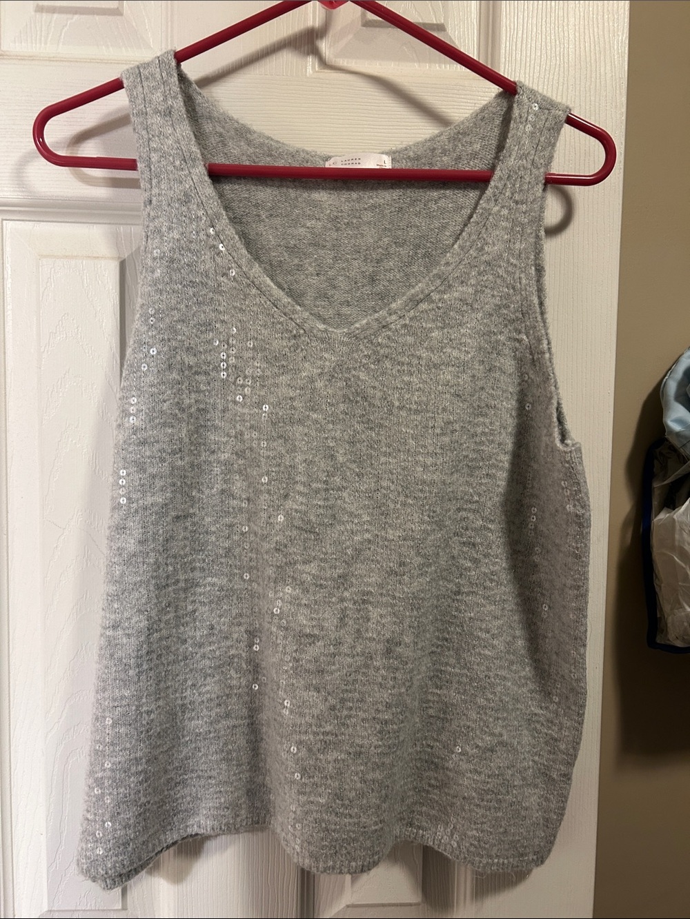 LC Lauren Conrad Light Gray Sequin V-Neck Tank